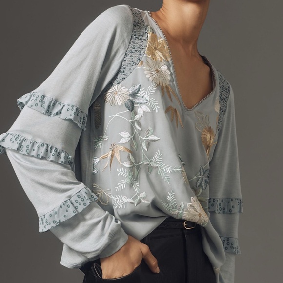 Like New Anthropologie Tiny Embroidered Blouse Size Medium - Picture 1 of 4